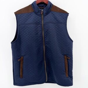 Daniel Cremieux Blue Label Mens Quilted Full Zip Vest Navy Brown Trim Size Large